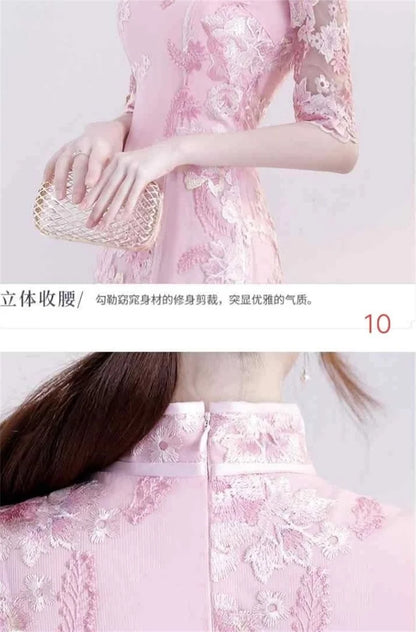 Spring Autumn Female Cheongsam Style Long Dresses Women Half Sleeve Lmproved Maxi Dress 2025 Ladies Fashion Solid Color Vestidos
