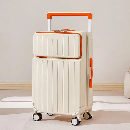 Front Opening Wide Handle Suitcase 20 inches Carry-on Cabin Suitcase Multifunctional Travel Luggage Zipper Aluminum Frame