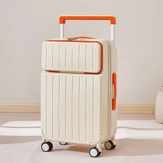 Front Opening Wide Handle Suitcase 20 inches Carry-on Cabin Suitcase Multifunctional Travel Luggage Zipper Aluminum Frame