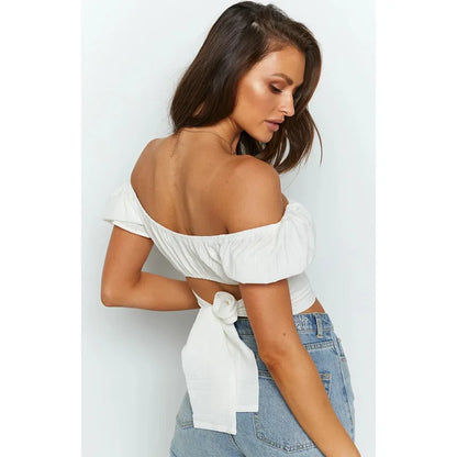 New lantern short sleeved umbilical cord sexy short shirt pleated women's shirt slim fit top for women