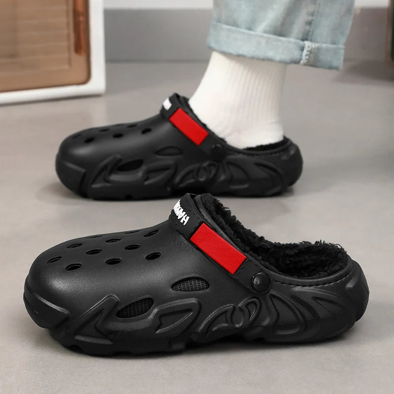 Winter Warm Home Slippers Men Waterproof Fur Clogs Slippers Garden Slippers Fuzzy Plush Slippers Bedroom Shoe For Indoor Outdoor