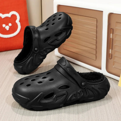 Winter Warm Home Slippers Men Waterproof Fur Clogs Slippers Garden Slippers Fuzzy Plush Slippers Bedroom Shoe For Indoor Outdoor