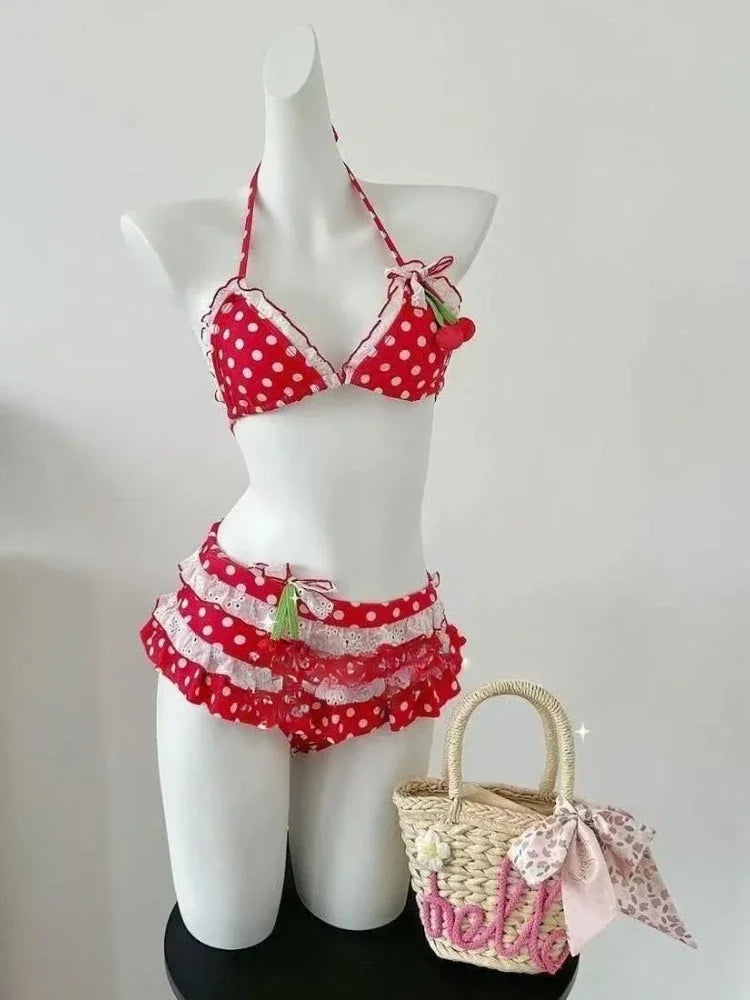 2026 New High Waist Fairy Sweet 4-Piece Women's Split Bikini Set Print Long Sleeve Swimwear Trendy Beach Vacation Fairy Swimsuit