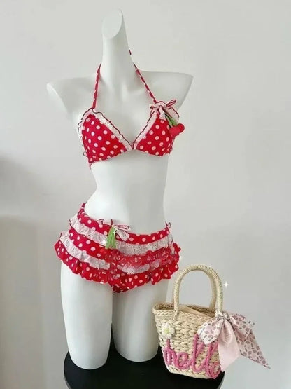 2026 New High Waist Fairy Sweet 4-Piece Women's Split Bikini Set Print Long Sleeve Swimwear Trendy Beach Vacation Fairy Swimsuit
