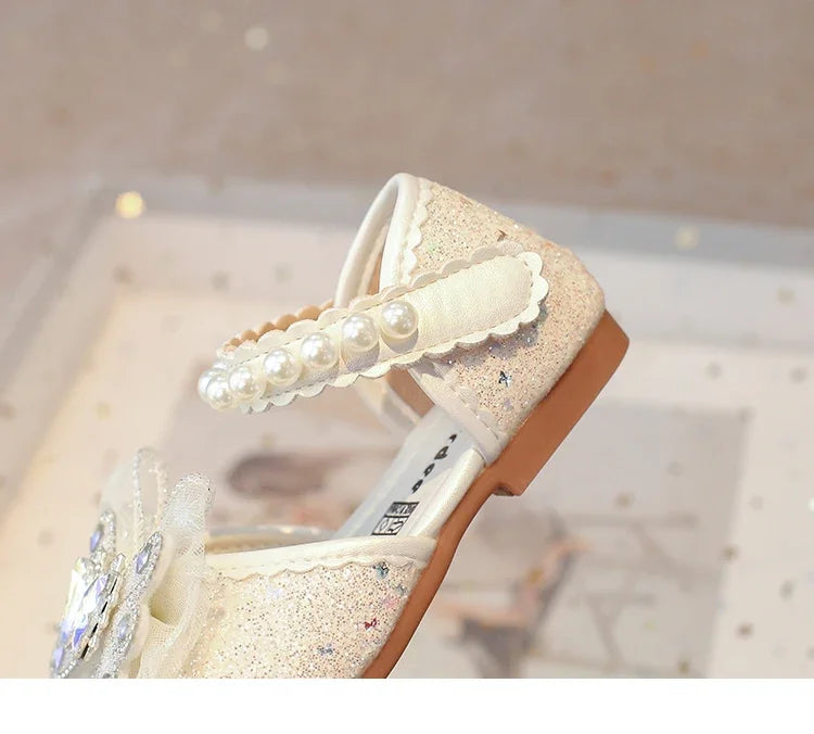 Baby Girls Leather Shoes  Spring Summer Children Casual Half Sandals Sequins with Crystal Butterfly Fashion Princess Sweet