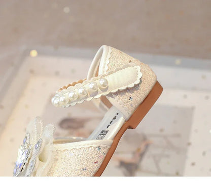 Baby Girls Leather Shoes  Spring Summer Children Casual Half Sandals Sequins with Crystal Butterfly Fashion Princess Sweet