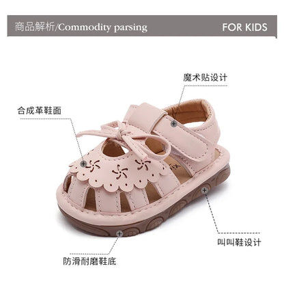 Baby Girl Sandals Summer Infant Shoes Outwear First Walkers Cute Sweet Close-toed Sandals For Girl Pink, Beige