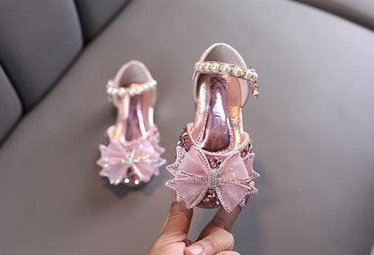 Girls Sandals Princess Single Shoes Rhinestone Butterfly Dance Kids Shoes Glitter Leather Party Dress Wedding Shoes E615