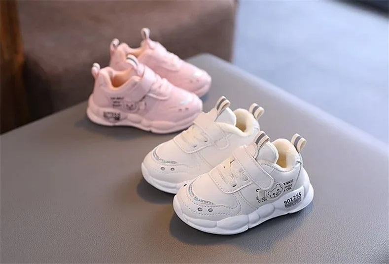 Autumn Winter Casual Shoes for Baby Boys Girls Plush Warm Kids Sneakers Solid Walking Shoes Toddler PU Leather Cotton Shoes