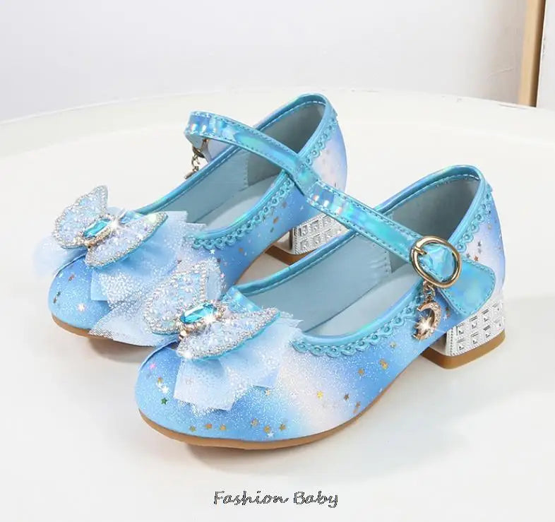 Princess Shoes Children Shoes Round-Toe Soft-Sole Big Girls High Heel Princess Crystal Party Shoes Single Shoes