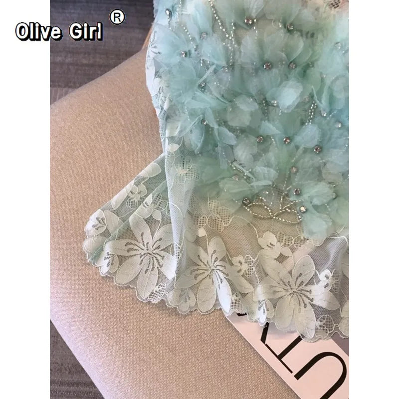 Olivegirl Women's Camis Strap Vest Mint Green Stamping Flower Lace 2026 Spring Summer Sweet Mesh Top with Chest Cushion Bra