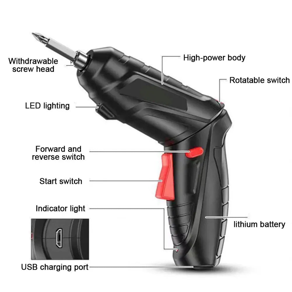 Electric Screwdriver Battery Rechargeable Cordless Screwdriver Powerful Impact Wireless Screwdriver Set Mini Drill Power Tools