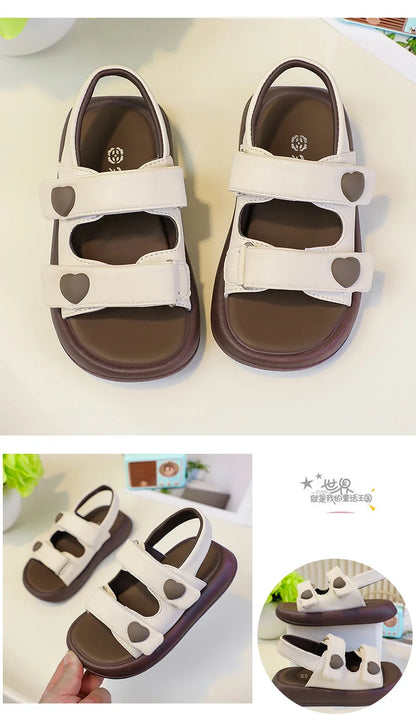 Children's Sandals Summer PU Leather Hook Loop Girls Sandal Breathable Soft Sole Kids Beach Shoes