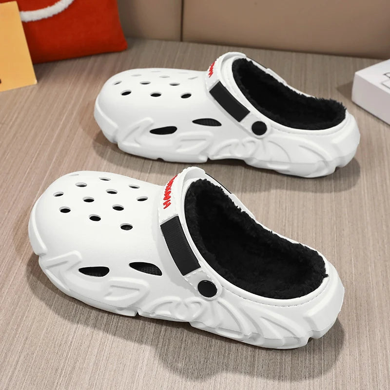 Winter Warm Home Slippers Men Waterproof Fur Clogs Slippers Garden Slippers Fuzzy Plush Slippers Bedroom Shoe For Indoor Outdoor