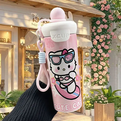 600ml Sanrio Hello Kitty Vacuum Thermos Cup SS316 Insulated Coffee Mug with Lifting Rope Portable Outdoor Drinking Water Kettle