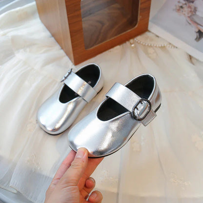 Girls' leather shoes spring new children's round toe flat fashion simple princess shoes single shoes