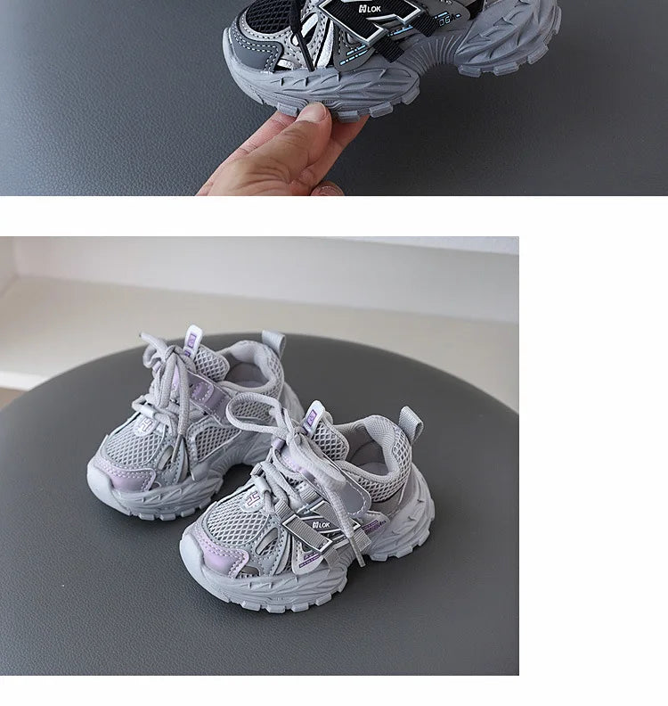 Children Sport Shoes Spring Autumn Kids Sneakers Soft Breathable Mesh Shoes Boys Girls Lace-up Running Shoes Gray, Black