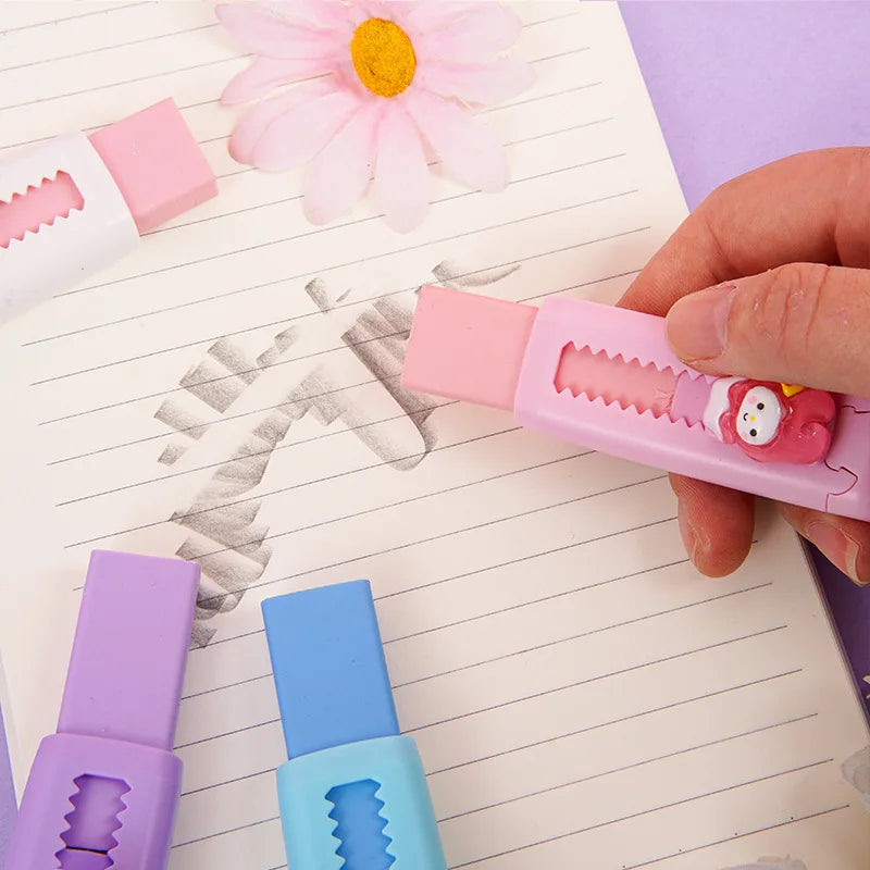 Cute Cartoon Push-pull Pencil Eraser Creative Retractable Pupil Writing Error Correction Erasers Students Stationery Supplies