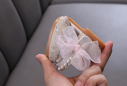 Luxury Girl Shoes Sweet Children's Causal Leather Shoes Fashion Bowtie Kids Versatile Princess Wedding Party Sandals Hook Loop