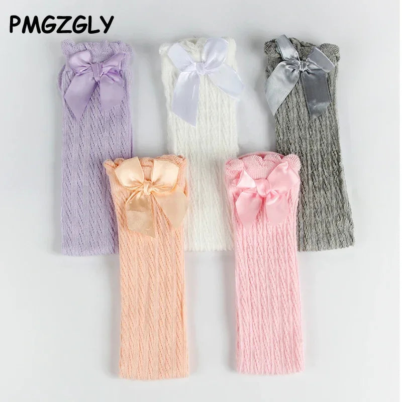 Brand Baby Girls Sockings Knee High with Bows Cute Baby Socks Long Tube Kids Leg Warmers Girl Tights Bow Christmas gift