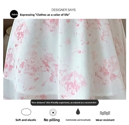 Floral Print A-Line Chiffon Dr Women's Summer 2026 New Sle Slimming ort Dr V-Ne Princ Sve Waist-Cinched