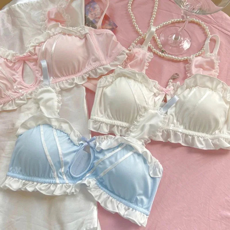 Japanese Lolita Underwear Women's Small Chest Gathering Without Underwire Sexy Bra Soft Comfortable Thin Underpants Bra Set Gift