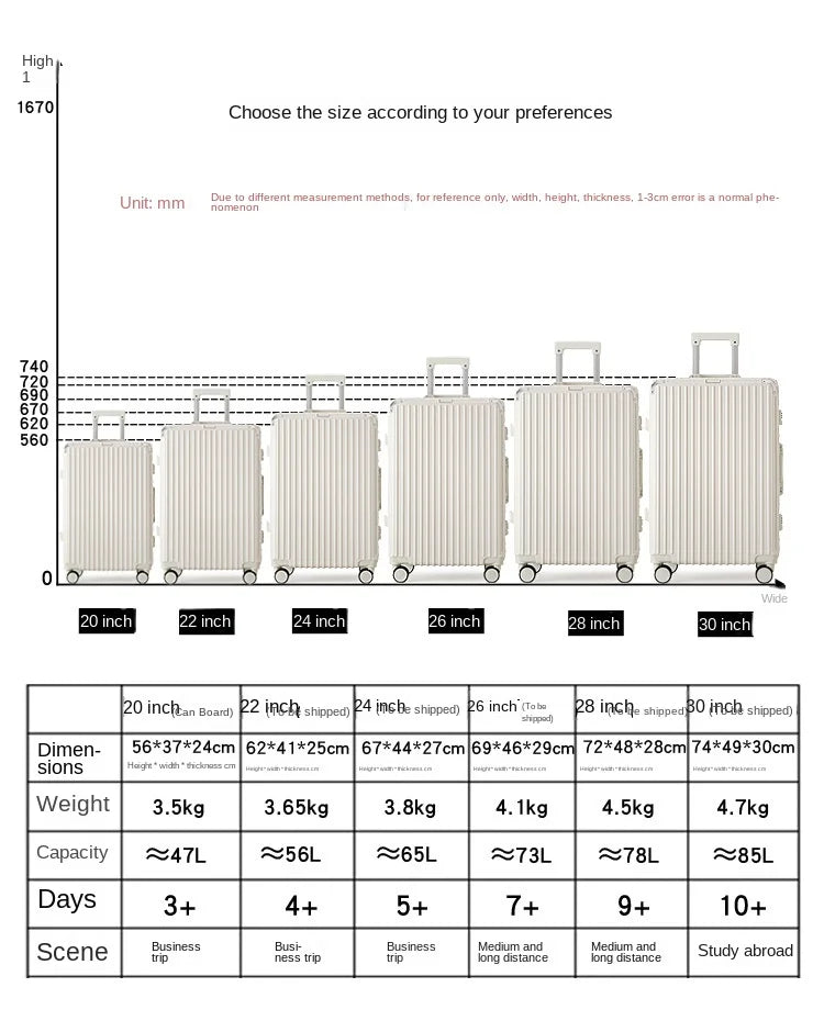 Large Capacity 28 inch Aluminum Frame Suitcase Durable Trolley Case with Universal Wheels, 24 Business Travel Suitcase