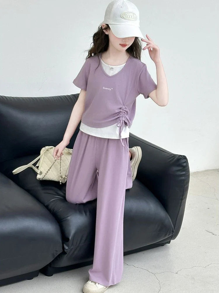 Child Summer Outfit Clothes for Teens Elementary Kids Girl Set Sweatshirt Korean Reviews Many Girls Student Suit 11