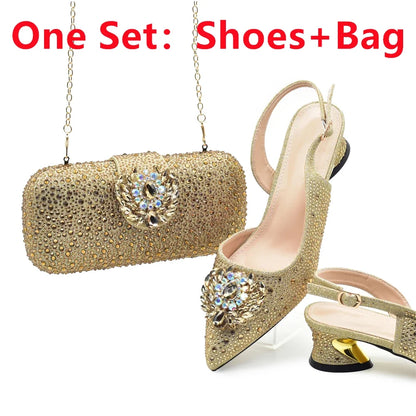 Luxury Designer Pumps Women Full Rhinestone Designer Shoe and Bag Sets From Italy
