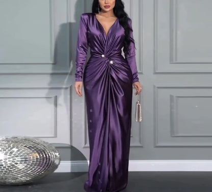 Elegant Party Women's Dresses Sexy Mature V-Neck Twisted End Waist Evening Dress Women's Luxury Evening Dress 2024 Long Dresses