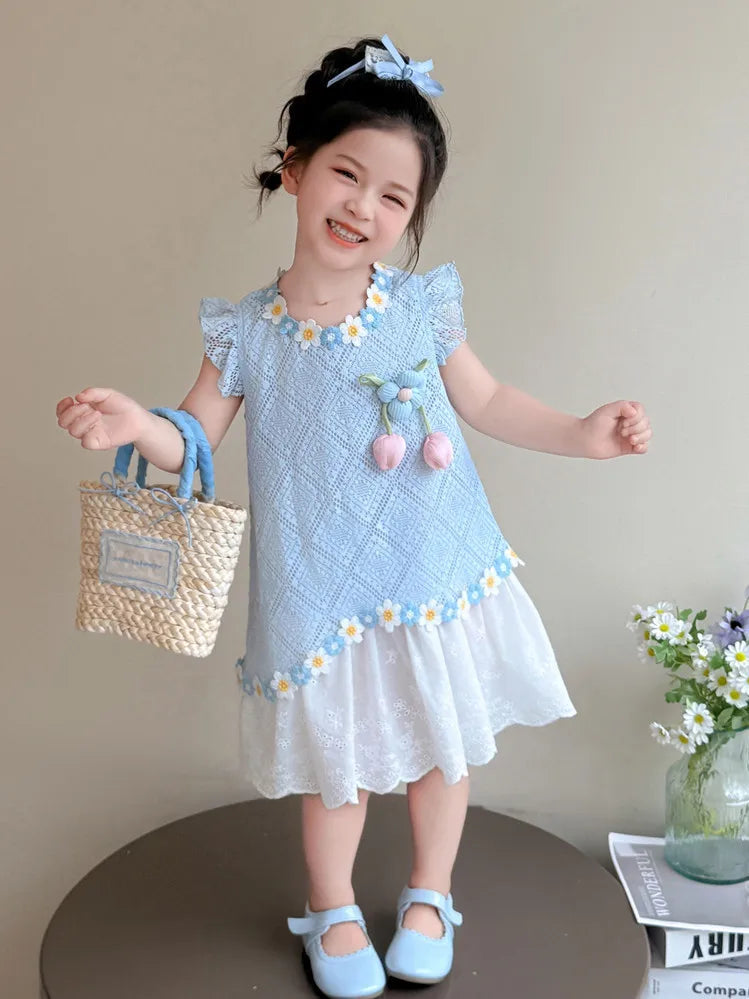 New Children's Fly-sleeved Skirt Summer Dress Girls Princess Dress Girls Vest Skirt (Available)