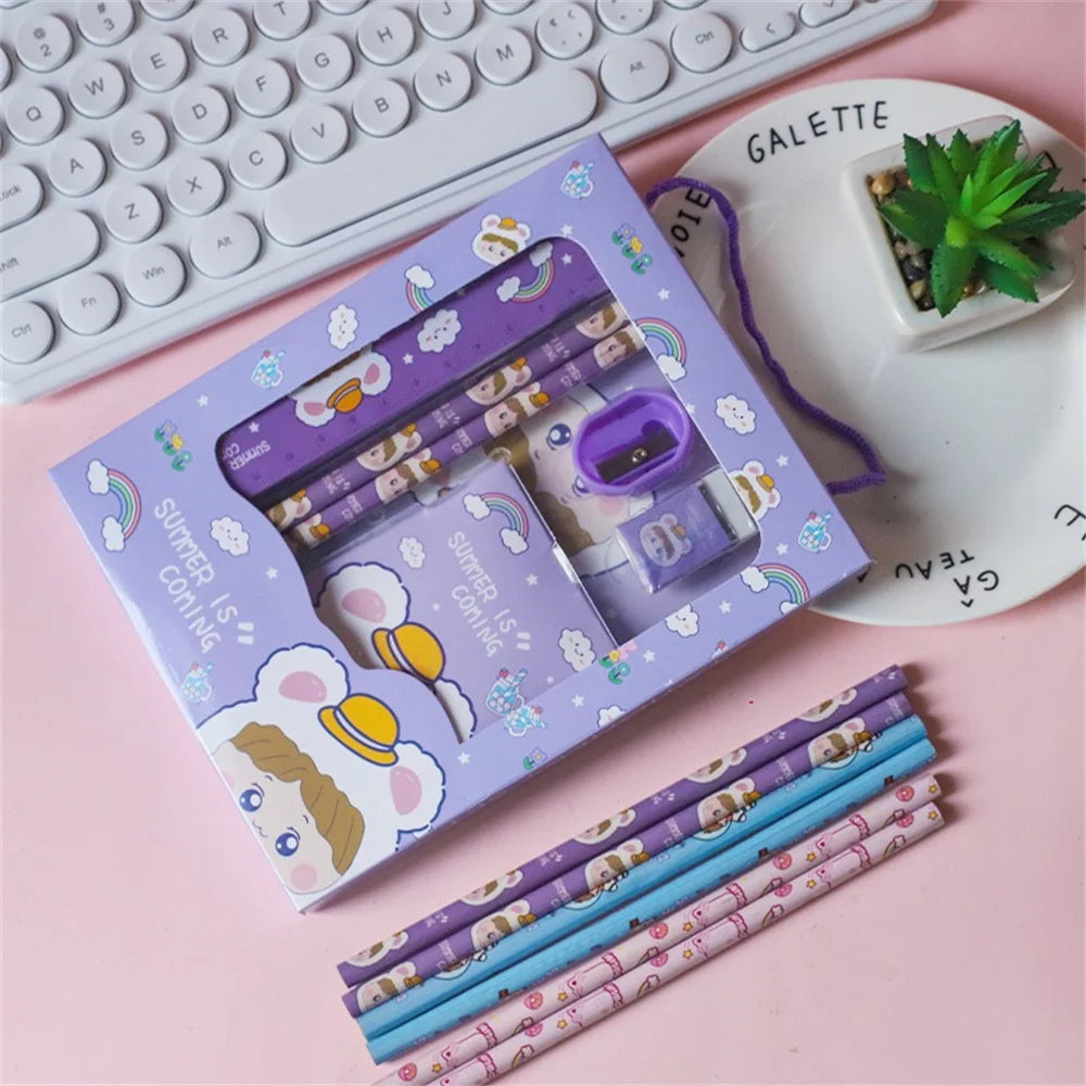 5/6pcs Stationery Sets Boys Girls Kids Learning Gift Box Pencil Notebook Ruler Eraser Set School Students Teacher Reward Gift
