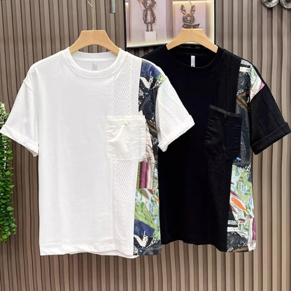 American Casual Summer Patchwork Color Block Loose Short Sleeve T-Shirt(Available)