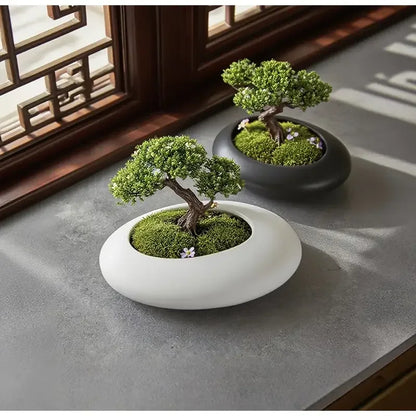 Chinese Style Ceramics Vase Flower Pot Black White Cobblestone Deformation Flower Arrangement Accessories Modern Home Decoration