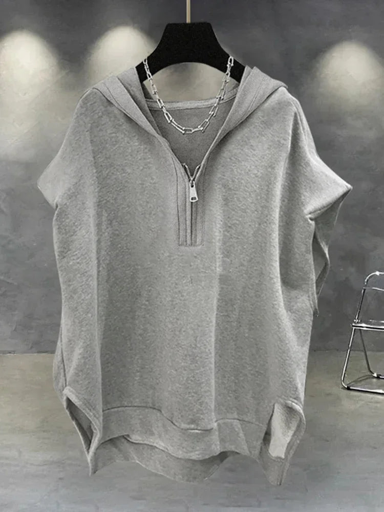 Summer Men's Zip up Sleeveless Hooded T-shirt 2024 New Korean Fashion Tank Tops Y2K Streetwear Casual Vests Hip Hop Tee Shirts(Available)