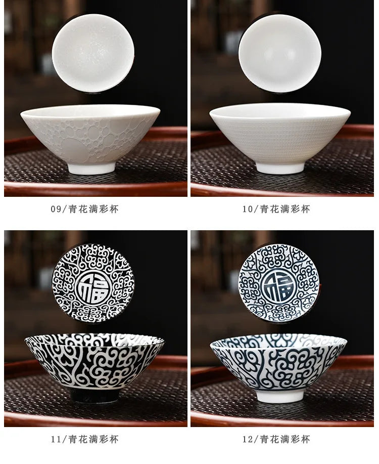 Blue and White Porcelain Cone Teacup Anti Scaling Hand-painted Tasting Tea Bowl Travel Meditation Cup Chinese Tea Set 70ml