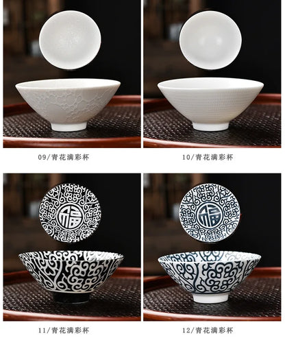 Blue and White Porcelain Cone Teacup Anti Scaling Hand-painted Tasting Tea Bowl Travel Meditation Cup Chinese Tea Set 70ml