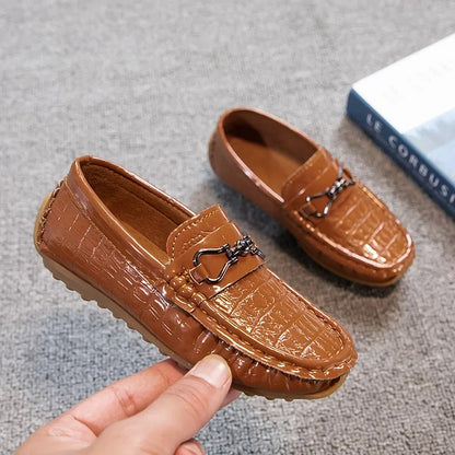 Boys Loafers Non-slip Children's Leather Shoes All-match Four Seasons Metal Buckle  Shiny Simple Kids Fashion Moccasin Shoes