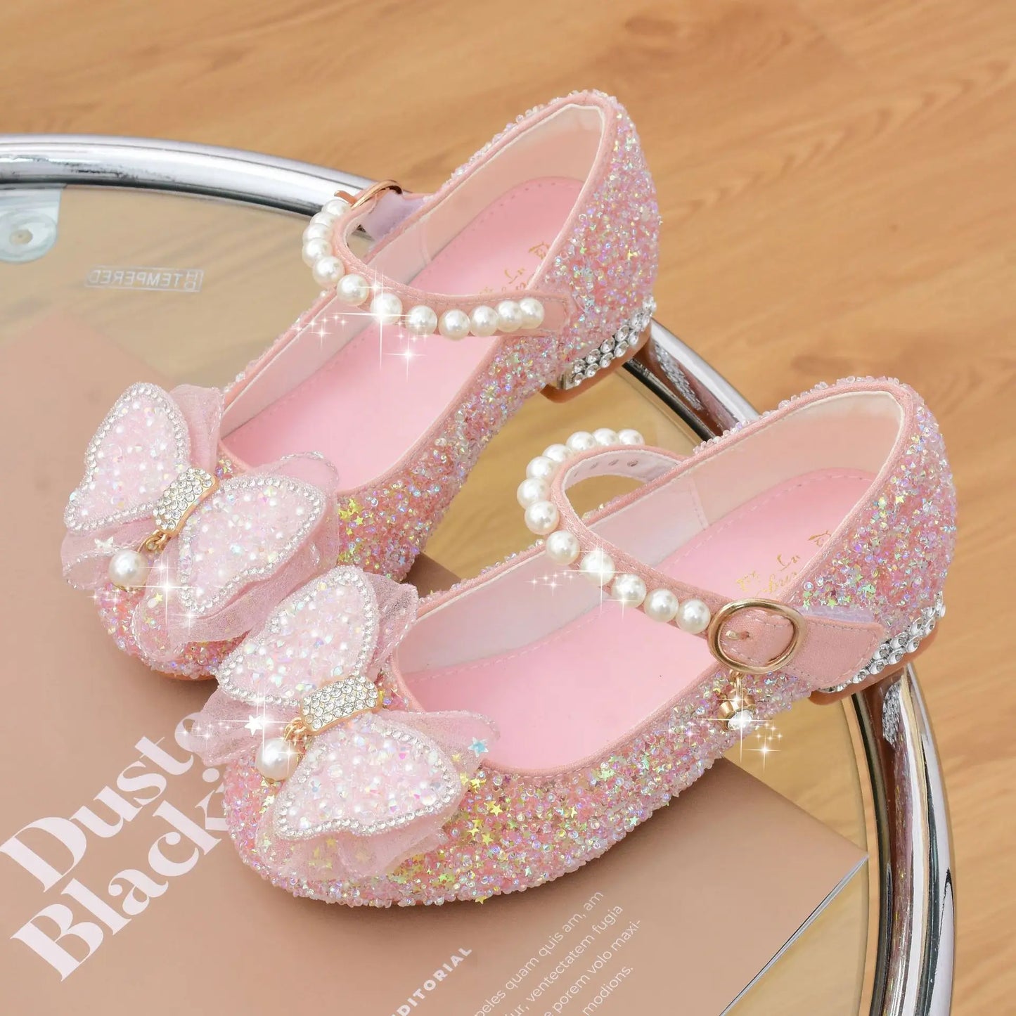 Glitter Girls' Dress Shoe with Wedding Ceremony Party White Sequin Shoes Heeled Children Bow High Heels Girls Shoes Princess New