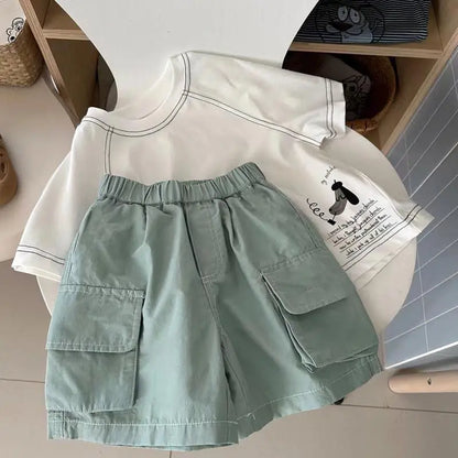 Summer Children Clothes Boys Girls Short-sleeved Striped T-shirt +Shorts 2Pcs Set Babies Fashion Round Neck Outfits Kids Suits