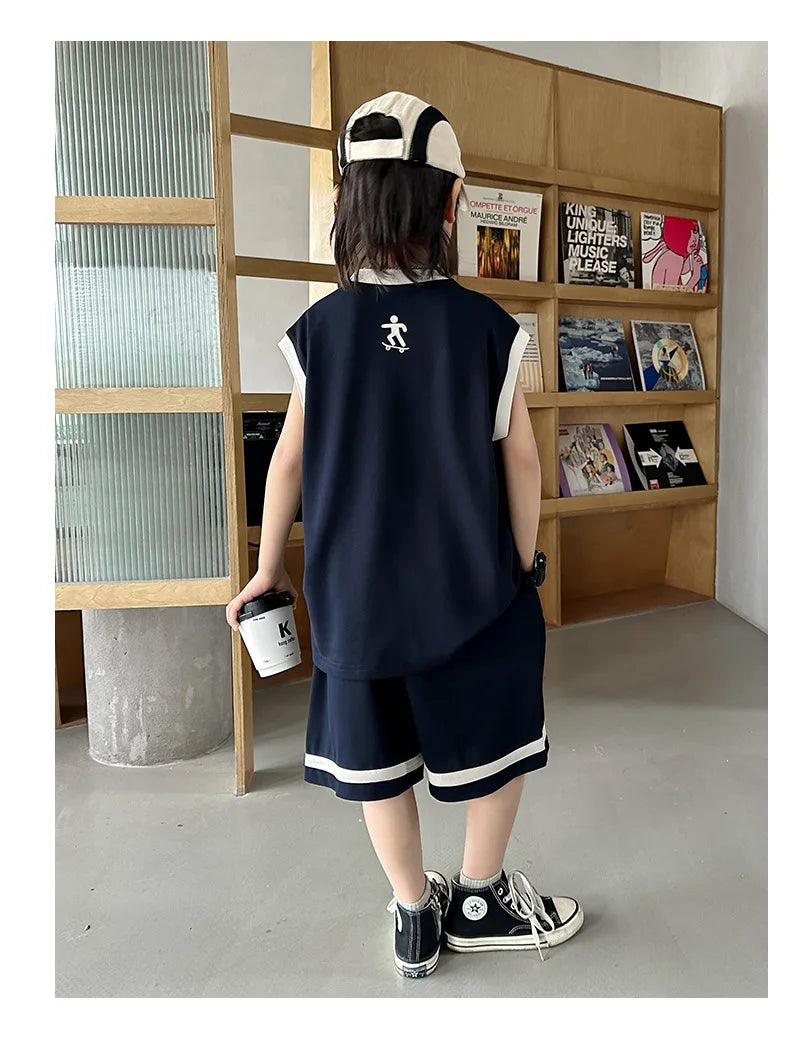 Boys Basketball Jerseys New Fashion Vest + Shorts 2Pcs Boys Clothing Sets Teenagers Kids Clothes