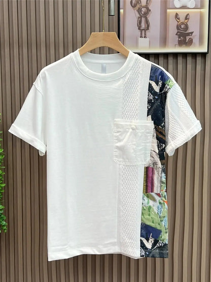American Casual Summer Patchwork Color Block Loose Short Sleeve T-Shirt(Available)