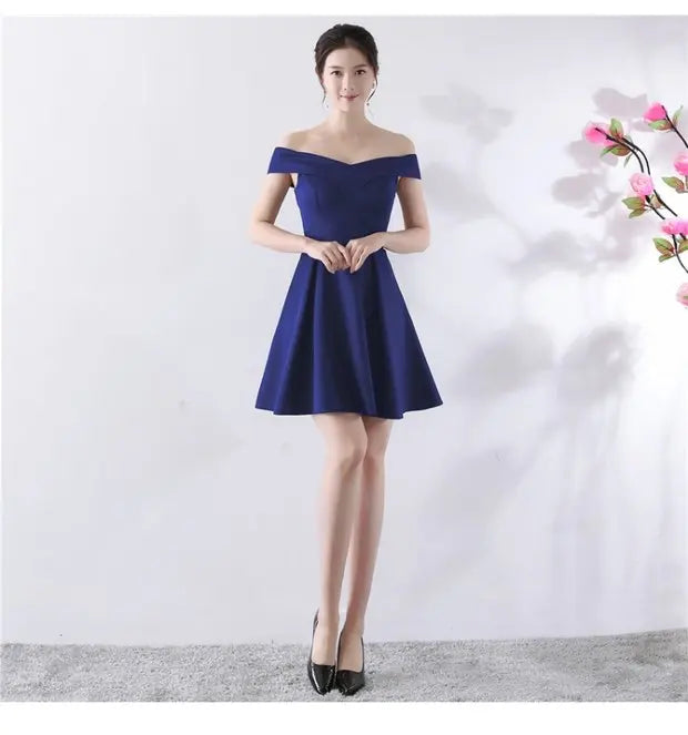 Ele ort aduation Host Dr One oulder Slimming A-Line Skirt Sweet Evening Gown Polyester Fiber Zipper Waist