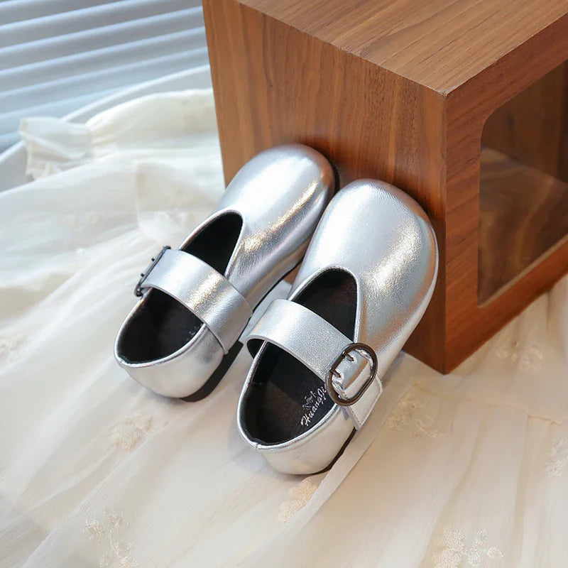 Girls' leather shoes spring new children's round toe flat fashion simple princess shoes single shoes