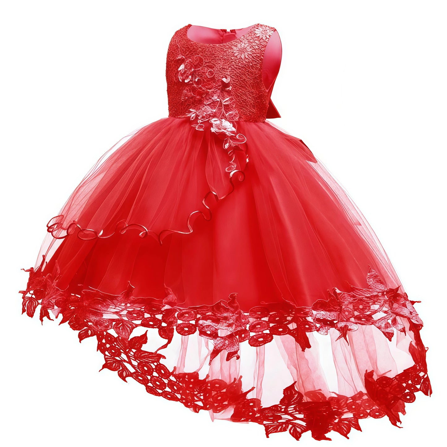 Toddler Girls Party Dress Infant Baby Christmas New Year Red Lace Flower Beaded Princess Dress For Newborns Wedding Baptism Gown