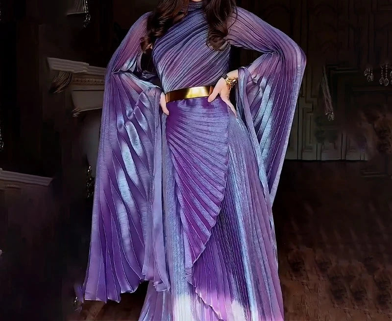 Elegant Party Dress for Women Temperament Fashion 2025 Fall Winter New Batwing Sleeve Shawl Split Vestidos Evening Long Dresses