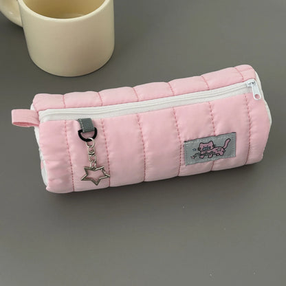 INS Pink Pen Bag Soft Towel Roll Large Capacity Pencil Case Stationery Cosmetic Storage Bag Organizer Creative Students Gift