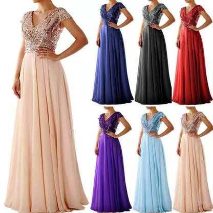 Women Formal Evening Dress Sexy Sequined V Neck Floor-length Dresses for Party Gatherings Banquets Proms Weddings Formal Events