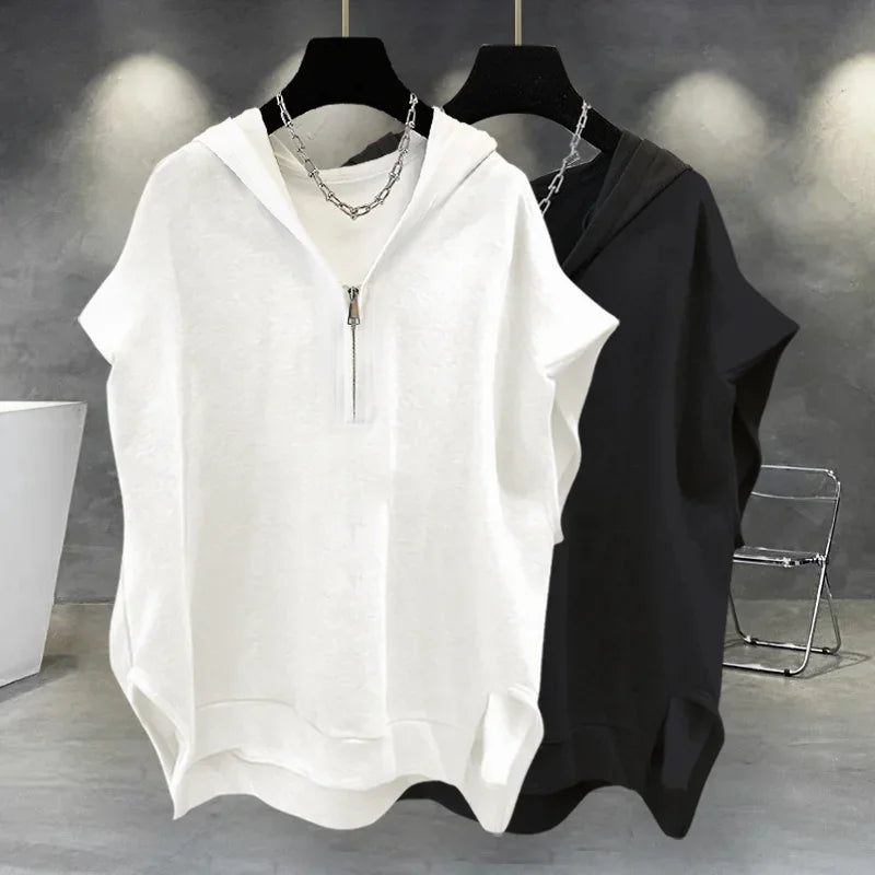 Summer Men's Zip up Sleeveless Hooded T-shirt 2024 New Korean Fashion Tank Tops Y2K Streetwear Casual Vests Hip Hop Tee Shirts(Available)