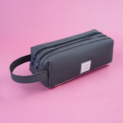 Large Capacity Canvas Pen Case Double Layer Pencil Pouch Middle Primary School Stationery Organizer Storage